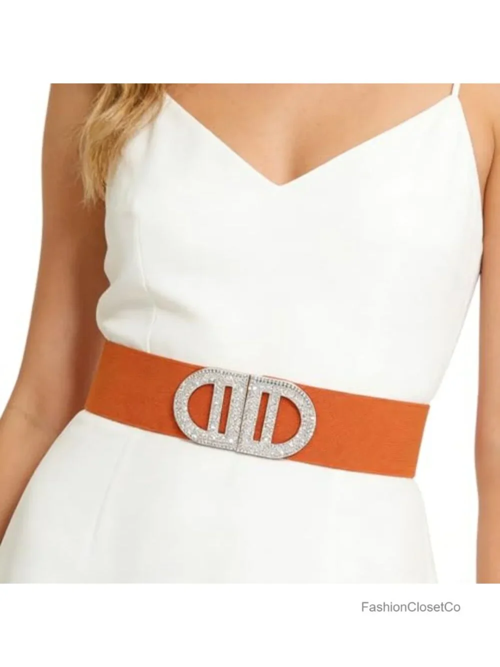 Stretchy Vintage Cinch Belt for Women Dresses Interlocking Buckle Elastic Waist